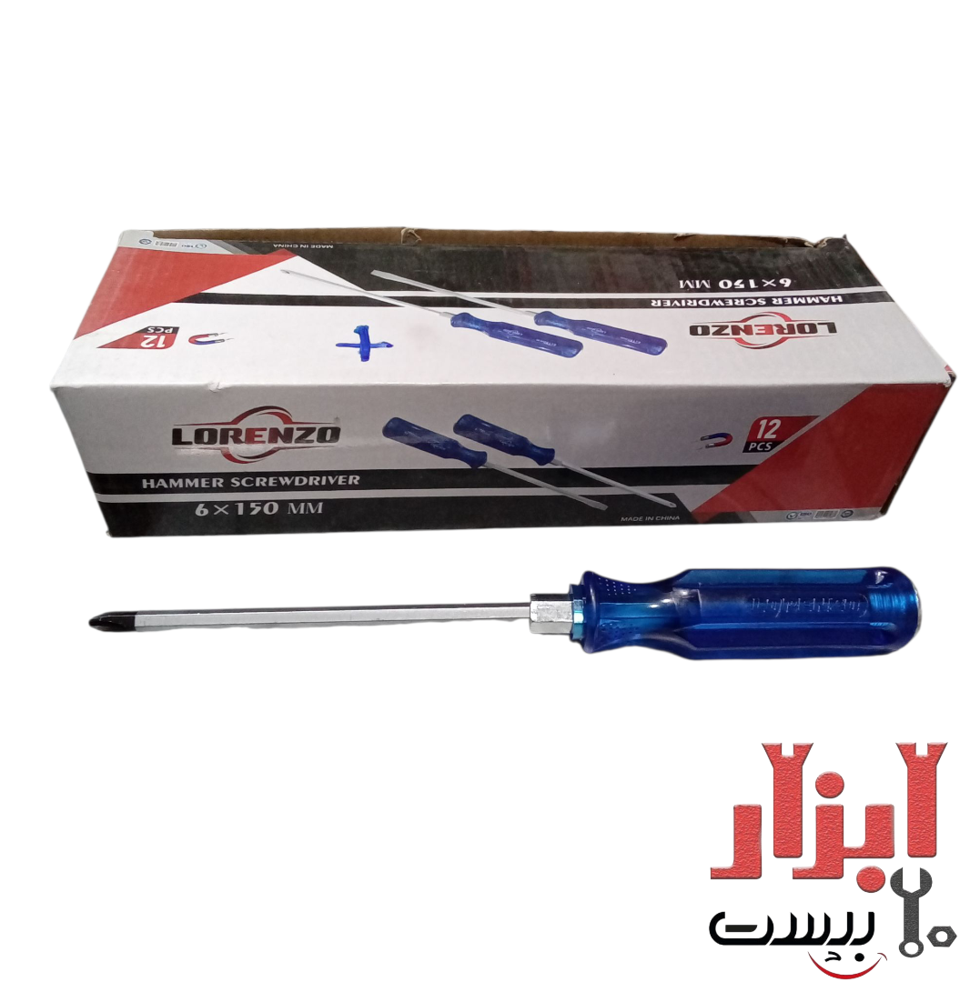 پیچ گوشتی چهارسو LORENZO ضربه خور 150*6 میلی متر 1 پیچ گوشتی چهارسو LORENZO ضربه خور 150*6 میلی متر